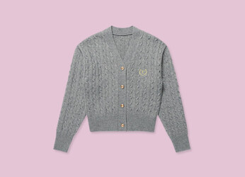 [RR]V NECK CABLE CARDIGAN_GRAY