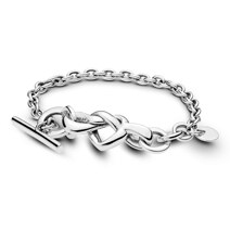 Knotted hearts silver T-bar bracelet