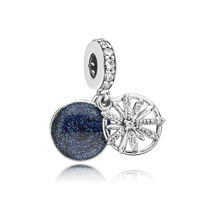 Firework silver dangle with clear cubic zirconia and blue enamel