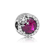 Snowflake silver charm with cerise crystal and clear cubic zirconia