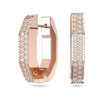 Dextera hoop earrings, Octagon, Pavé, Small, White, Rose gold-tone plated