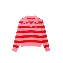 [RR]COLLAR CHECK CABLE KNIT_PK+RD