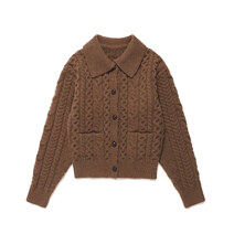 [RR]CABLE COLLAR KNIT CARDIGAN_BROWN