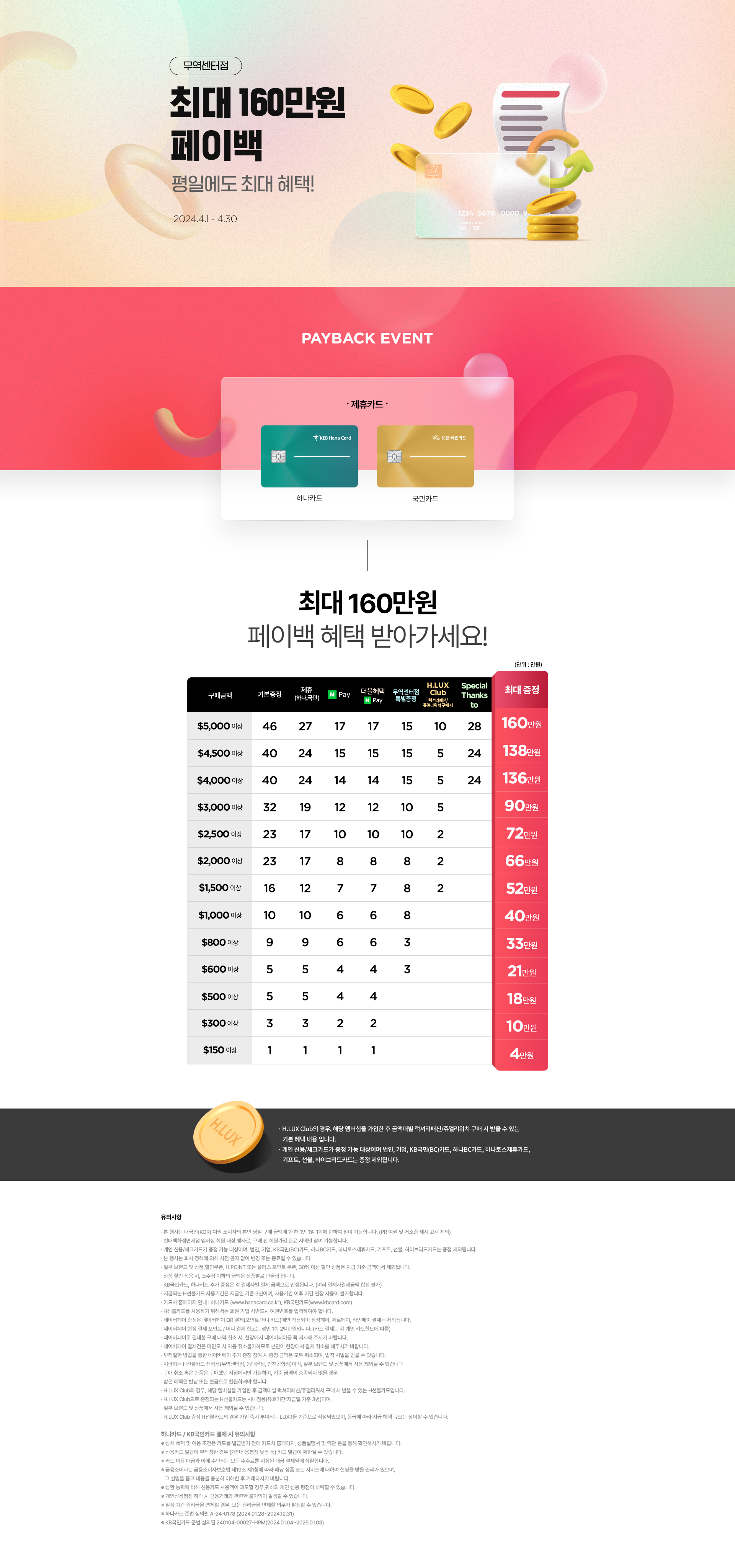무역센터점 오프라인 페이백 행사(최대 160만원 페이백)